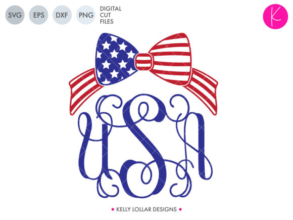 American Flag Bow with USA Monogram: Curved SVG Design