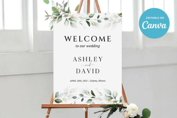 Elegant Greenery Wedding Welcome Sign Template for Your Day