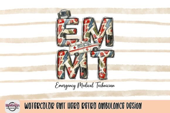 Watercolor EMT Hero Retro Ambulance Design: A Tribute in Art
